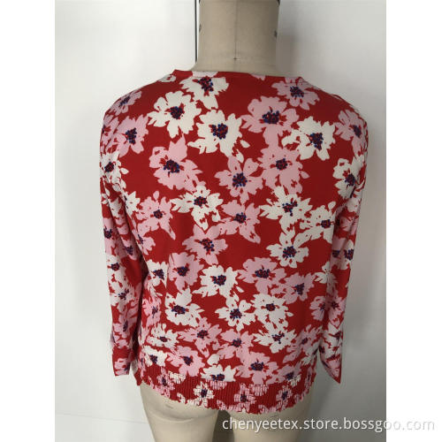 Floral cross collar tie top with long sleeves